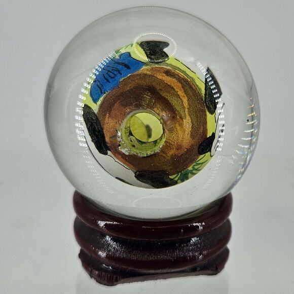 Vintage Reverse Chinese Glass Ball Pandas Paperweight Hand Painted With Stand - Picture 4 of 4
